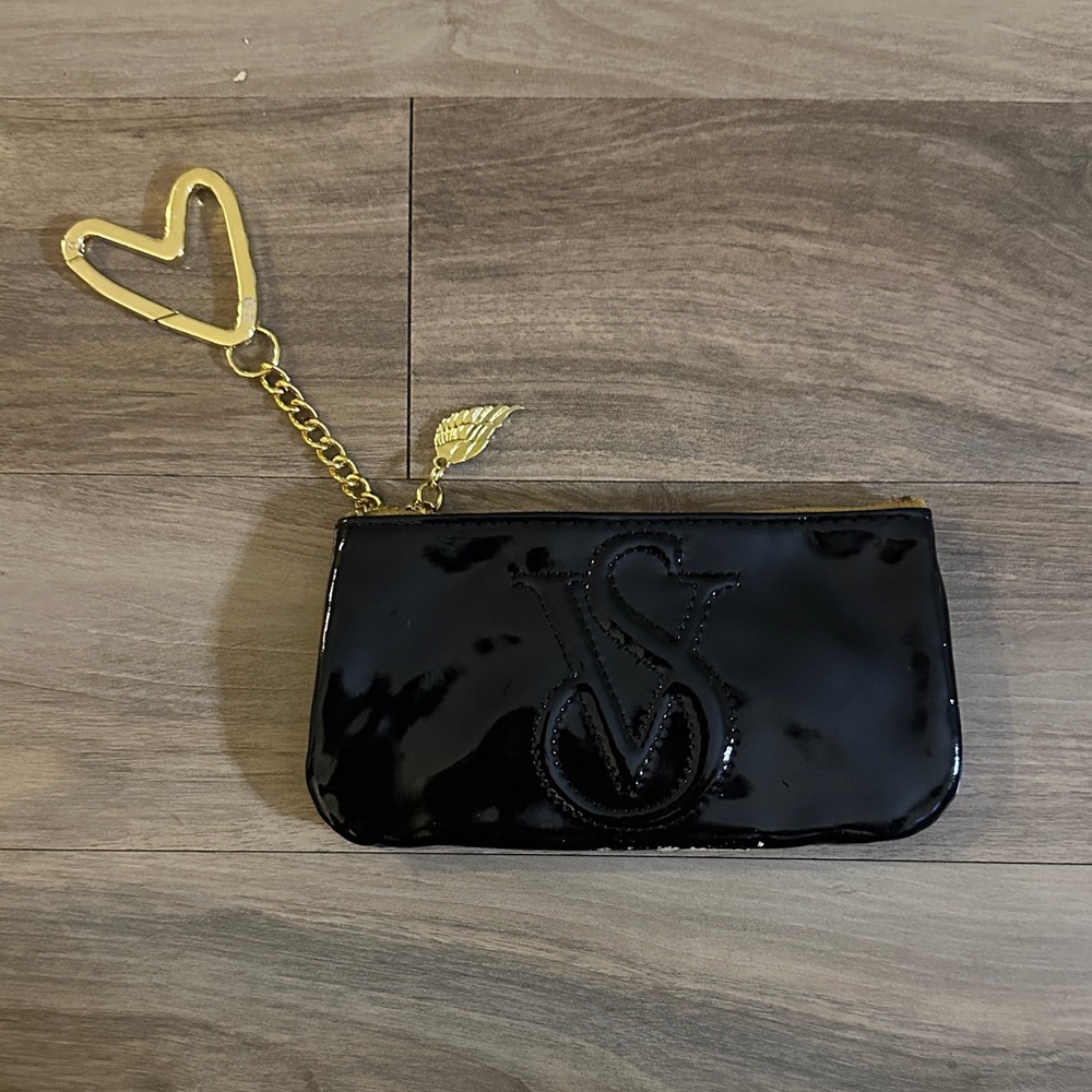 Victoria's Secret Black Clutch with Gold Heart Charm